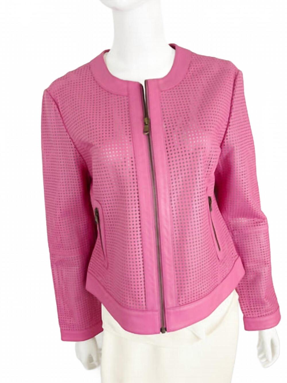 NEW IRIS SETLAKWE women's leather perforated jacket in pink
